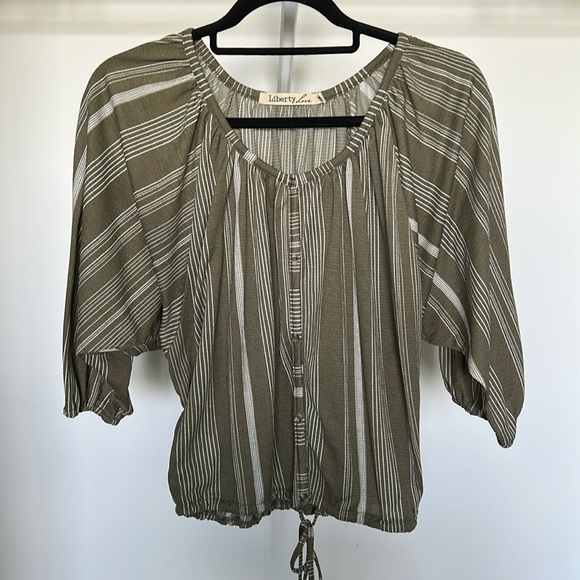 LIBERTY LOVE Olive Striped Women's Top Size Small - Picture 1 of 12